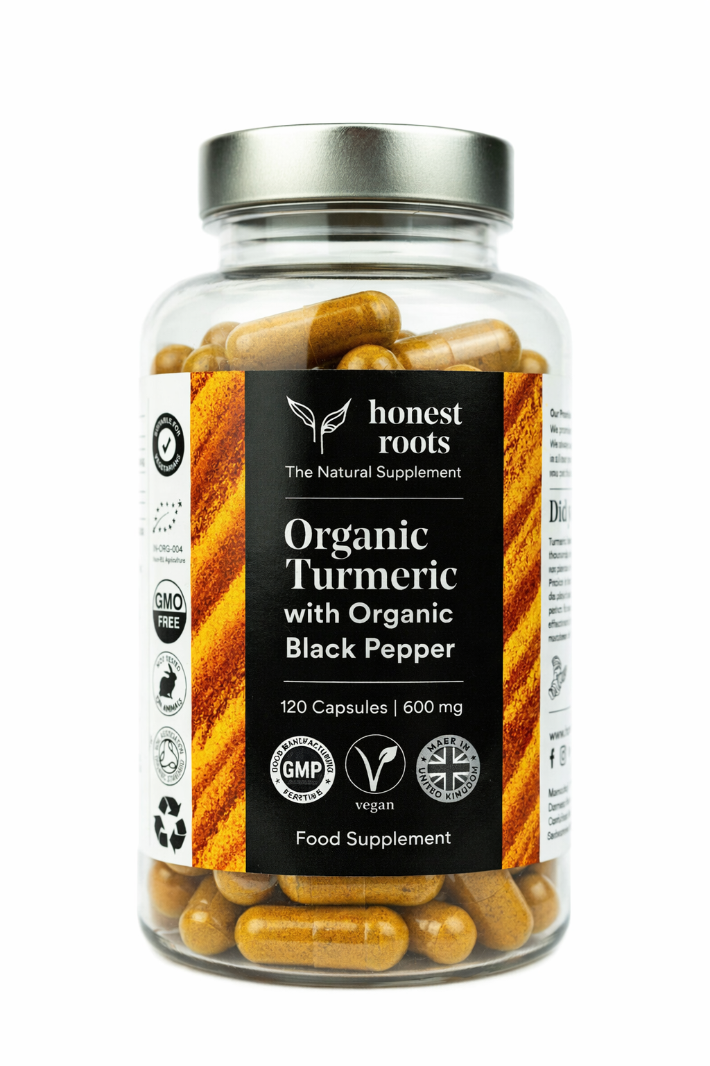 Honest Roots organic turmeric capsules with black pepper from honest roots