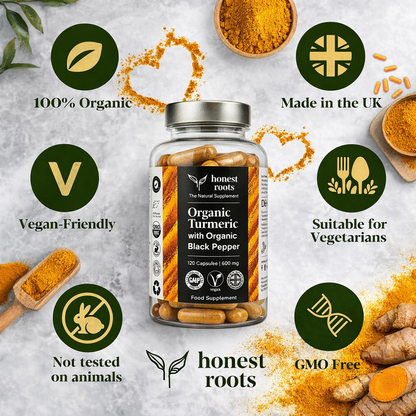 Certified Organic Turmeric with Black Pepper | 600mg Capsules - 2 Months Supply