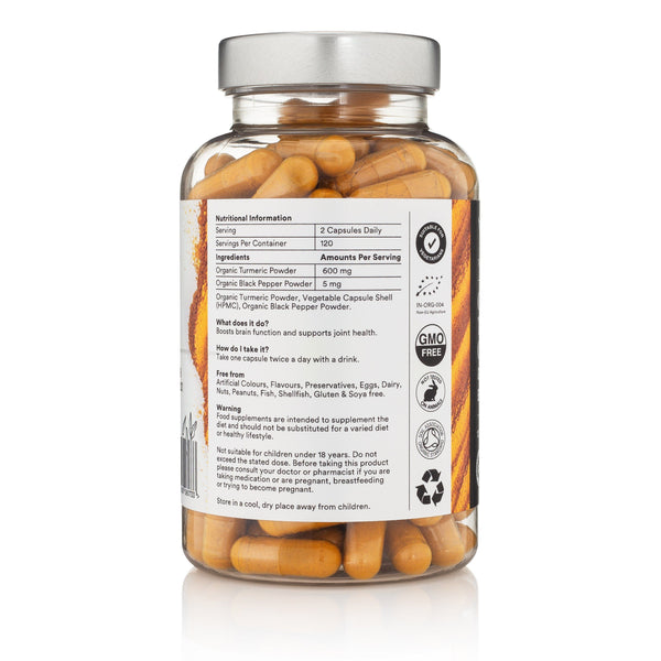 Organic Turmeric Curcumin Supplement with Bioperine -  120 Capsules